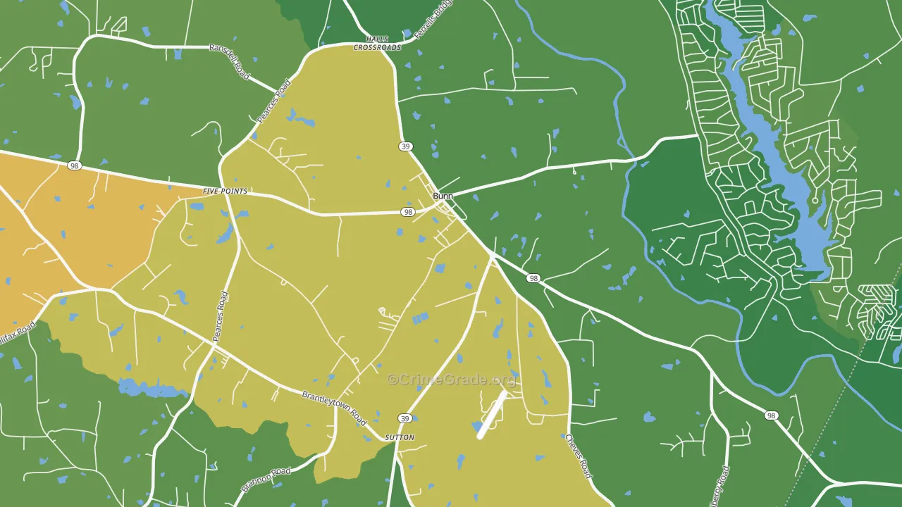Bunn, NC Map of Drug-Related Crime Rates