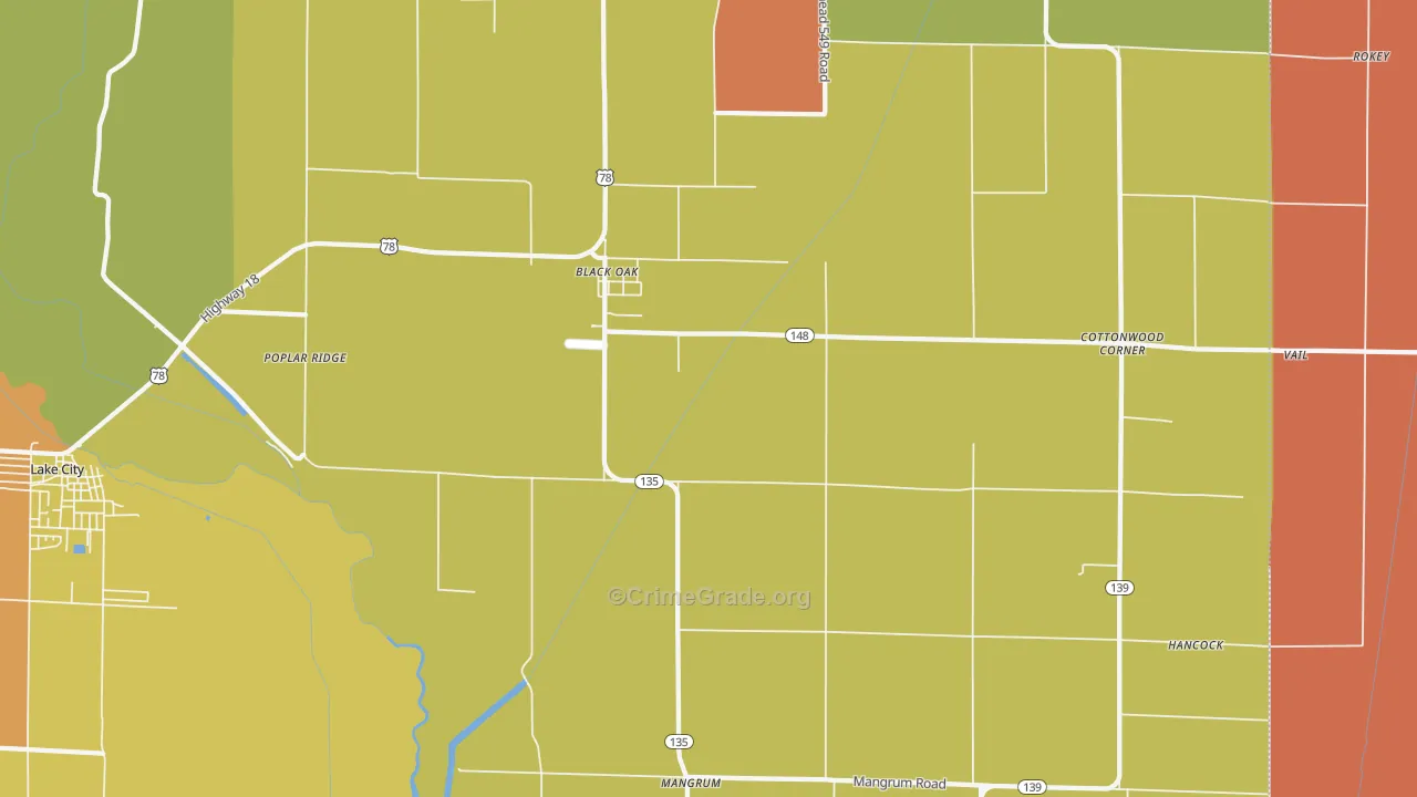 Bunney, AR Map of Drug-Related Crime Rates