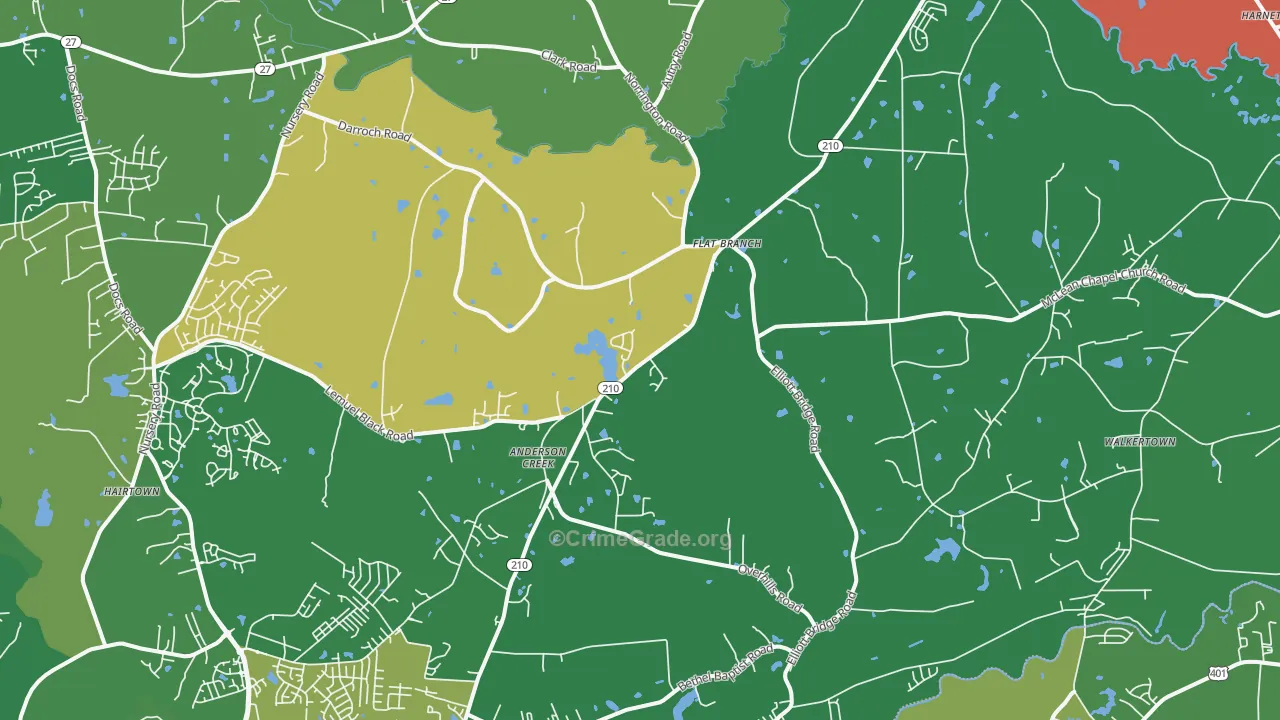 Bunnlevel, NC Map of Drug-Related Crime Rates