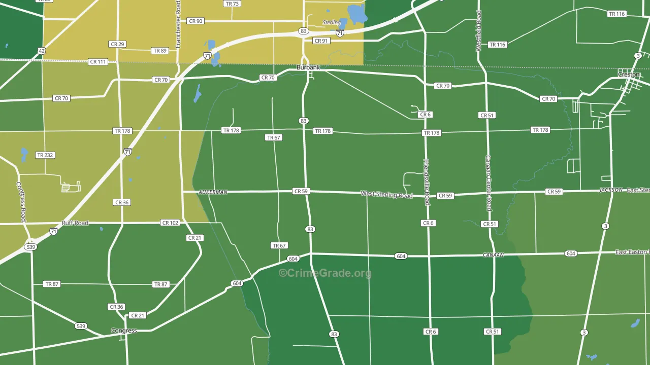 Burbank, OH Map of Drug-Related Crime Rates