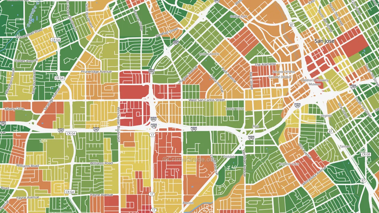 Burbank, San Jose, CA Map of Drug-Related Crime Rates