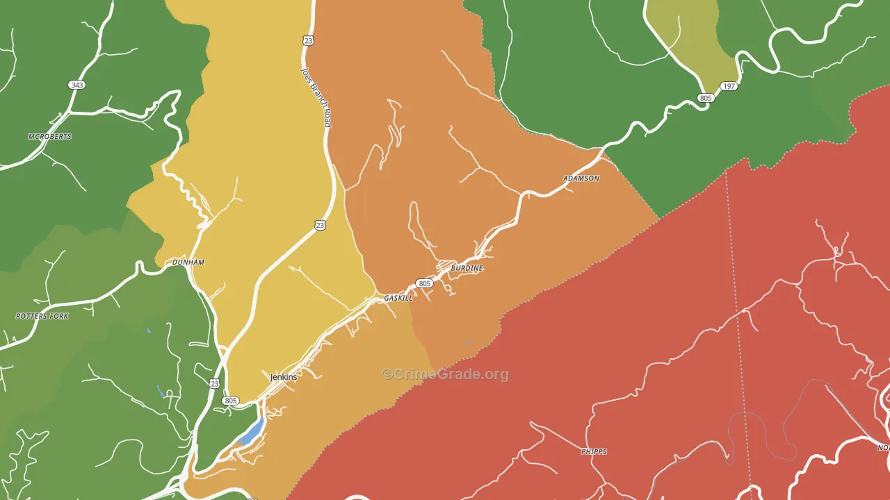 Burdine, KY Map of Drug-Related Crime Rates
