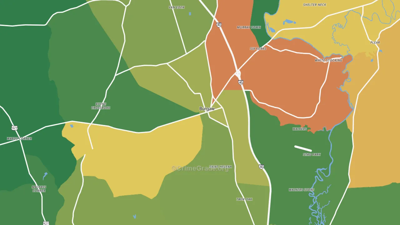 Burgaw, NC Map of Drug-Related Crime Rates