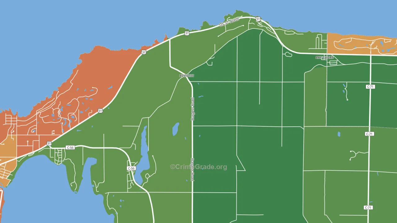 Burgess, MI Map of Drug-Related Crime Rates