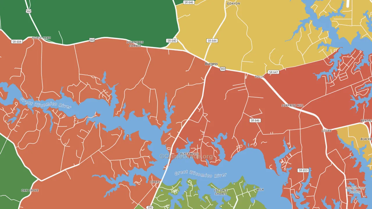 Burgess, VA Map of Drug-Related Crime Rates
