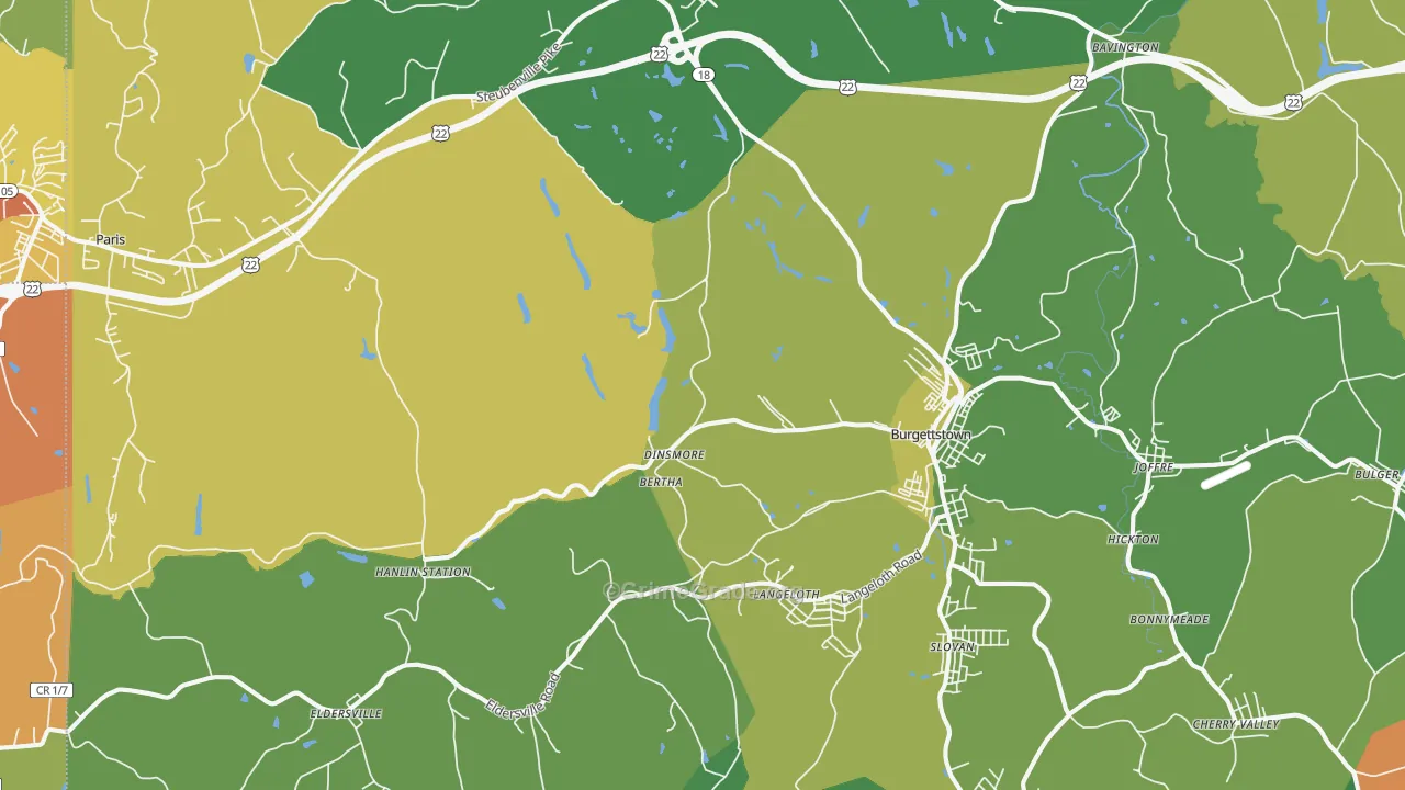 Burgettstown, PA Map of Drug-Related Crime Rates