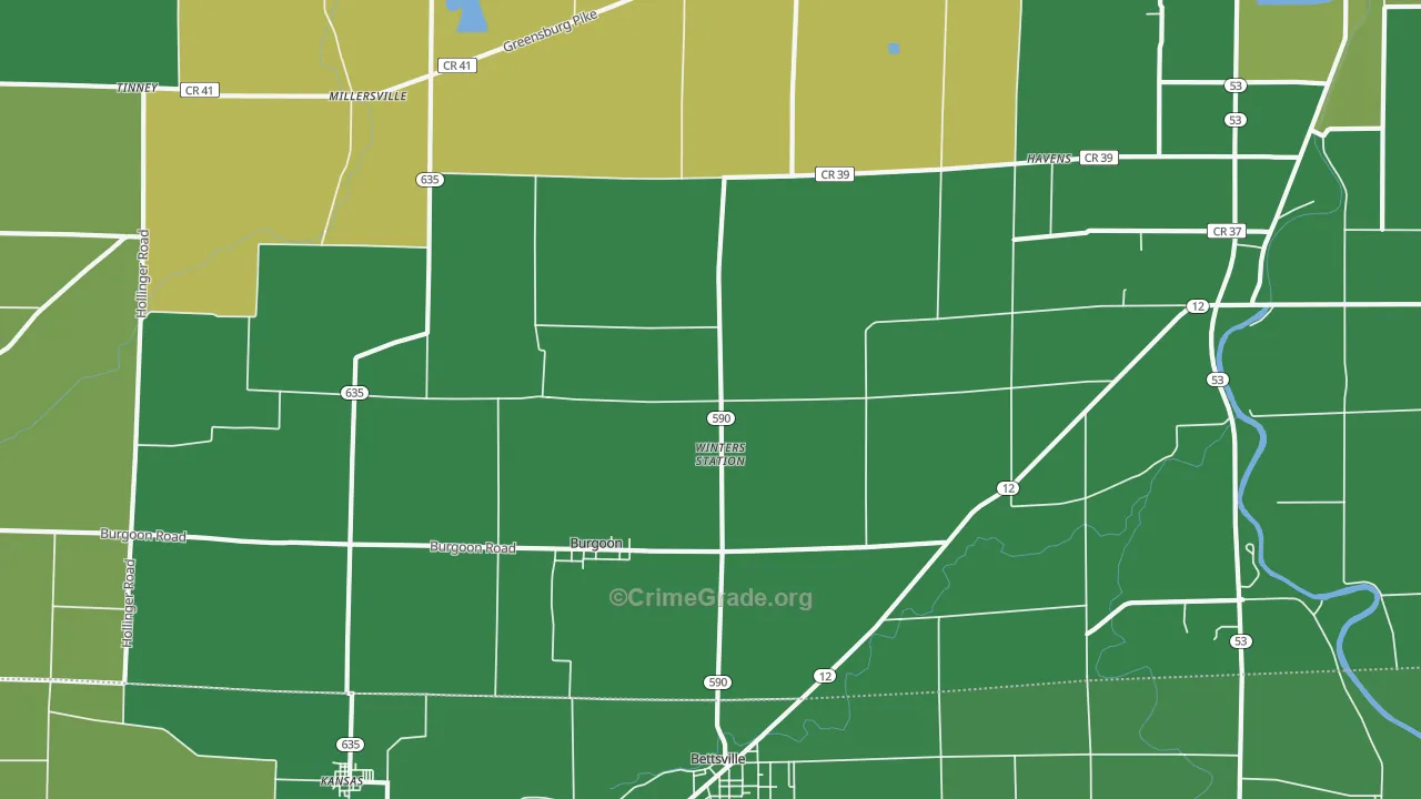 Burgoon, OH Map of Drug-Related Crime Rates