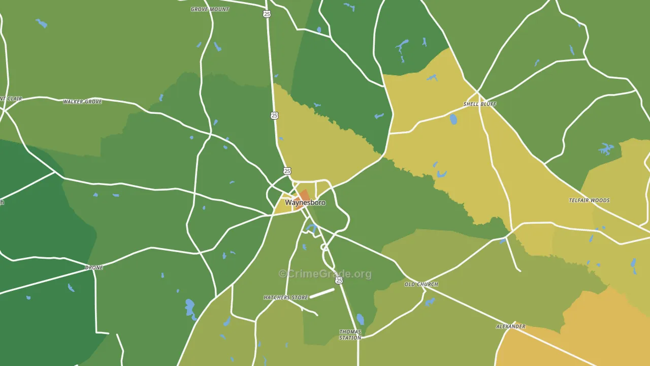 Burke County, GA Map of Drug-Related Crime Rates