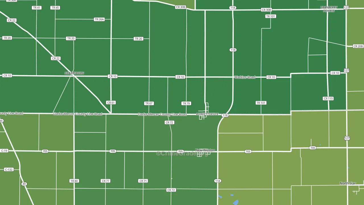 Burkettsville, OH Map of Drug-Related Crime Rates