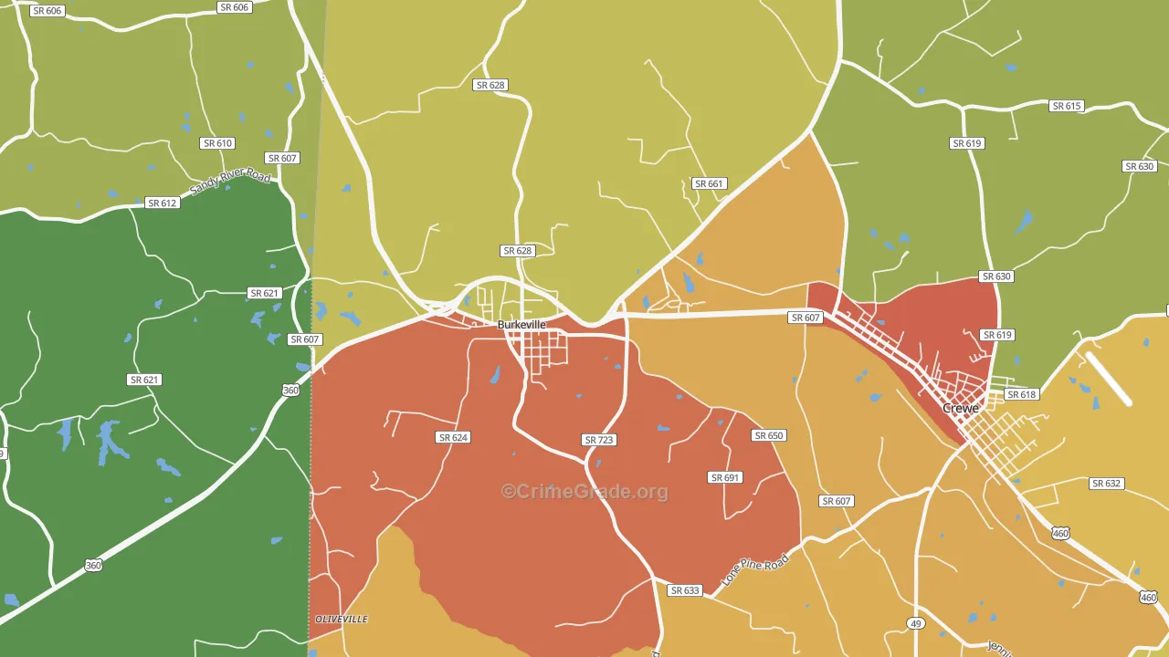 Burkeville, VA Map of Drug-Related Crime Rates