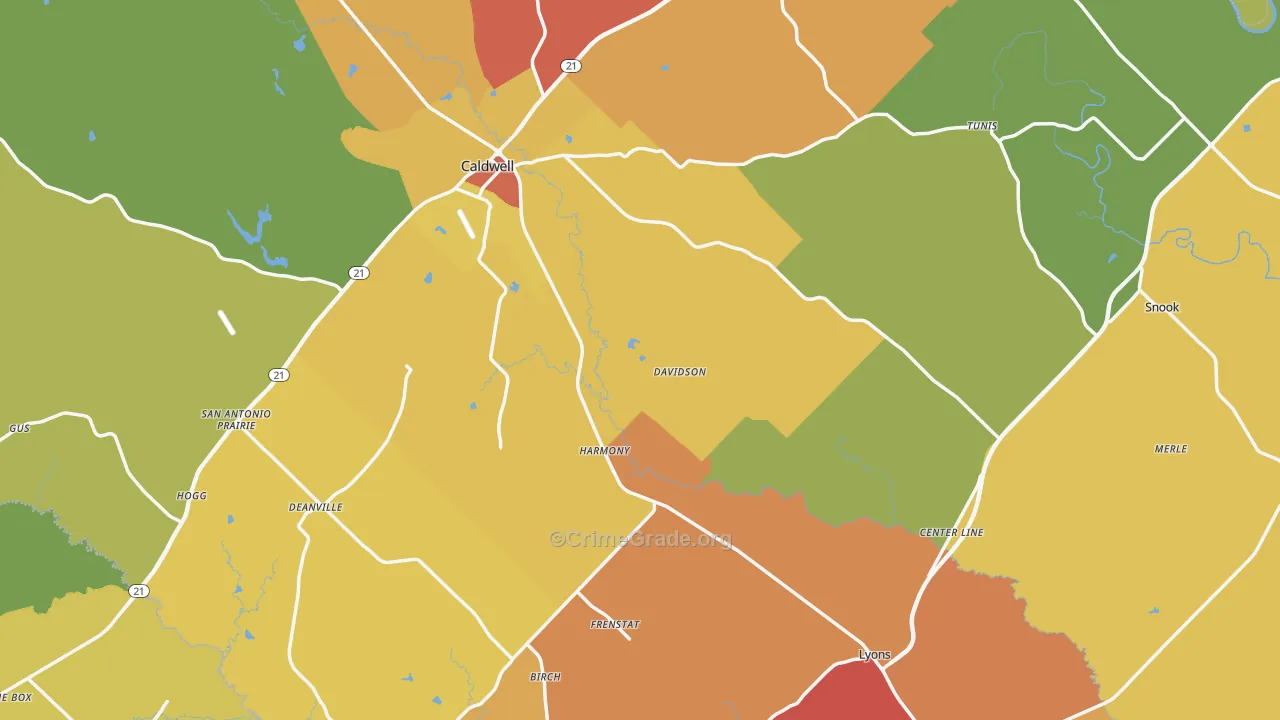 Burleson County, TX Map of Drug-Related Crime Rates