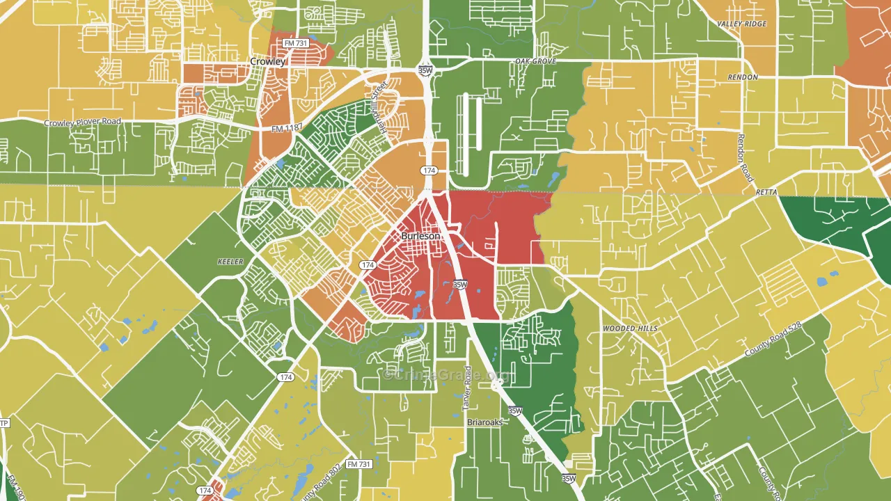 Burleson, TX Map of Drug-Related Crime Rates