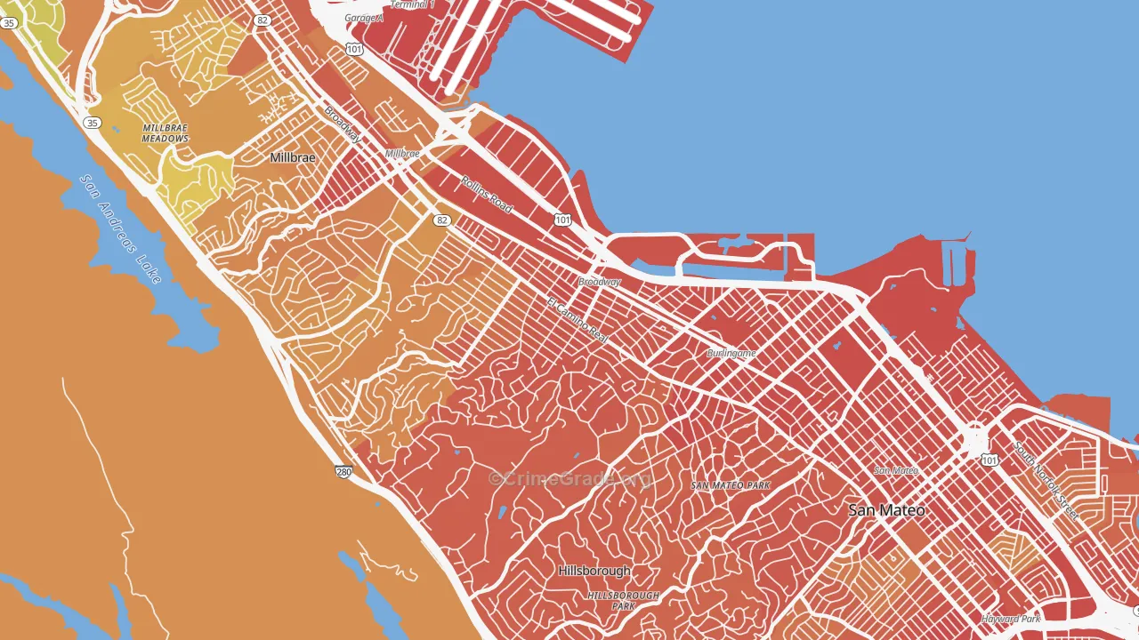 Burlingame, CA Map of Drug-Related Crime Rates