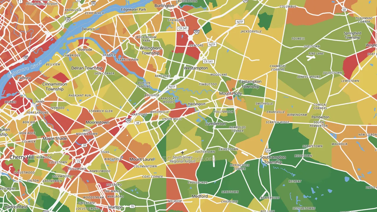 Burlington County, NJ Map of Drug-Related Crime Rates