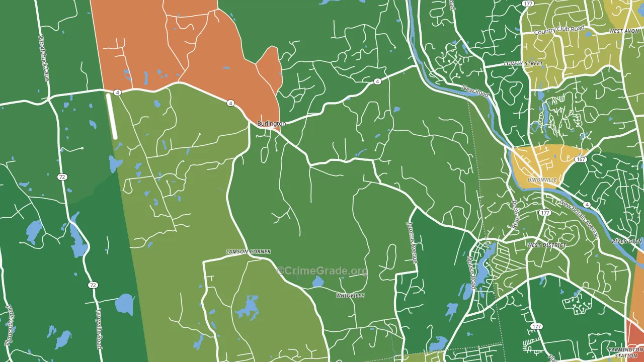 Burlington, CT Map of Drug-Related Crime Rates
