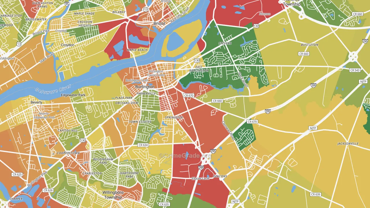 Burlington, NJ Map of Drug-Related Crime Rates