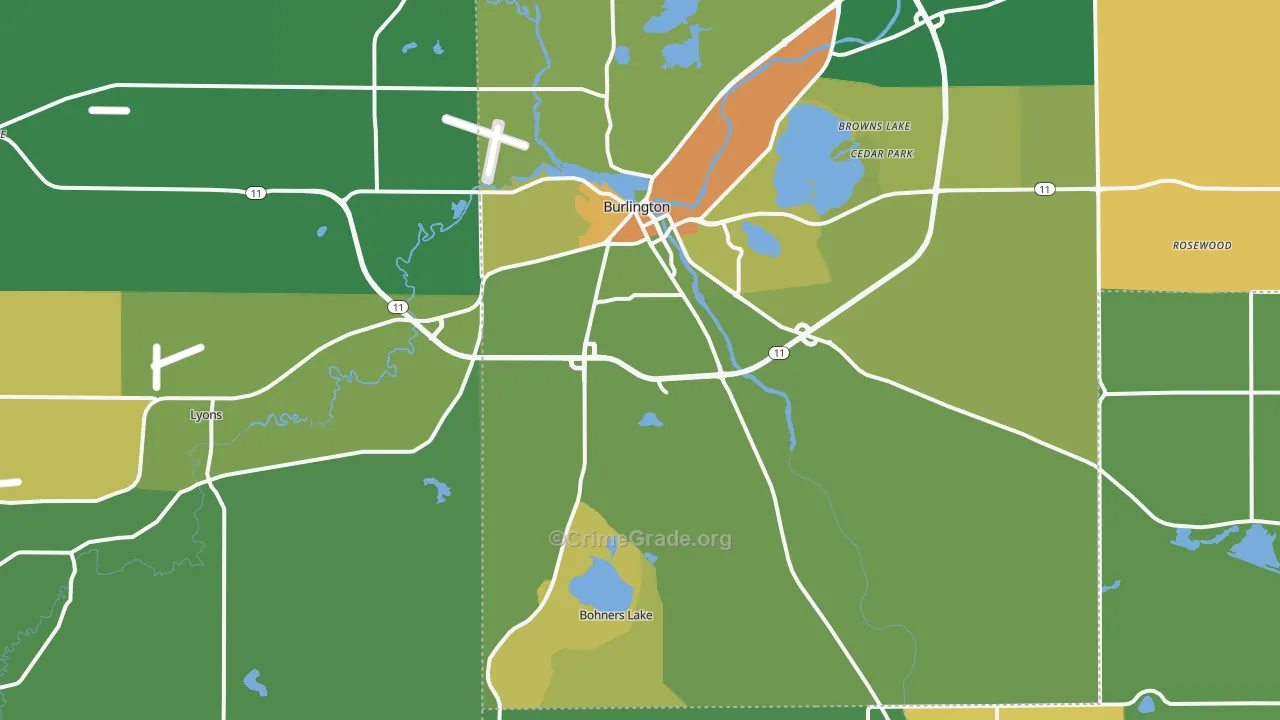 Burlington, WI Map of Drug-Related Crime Rates