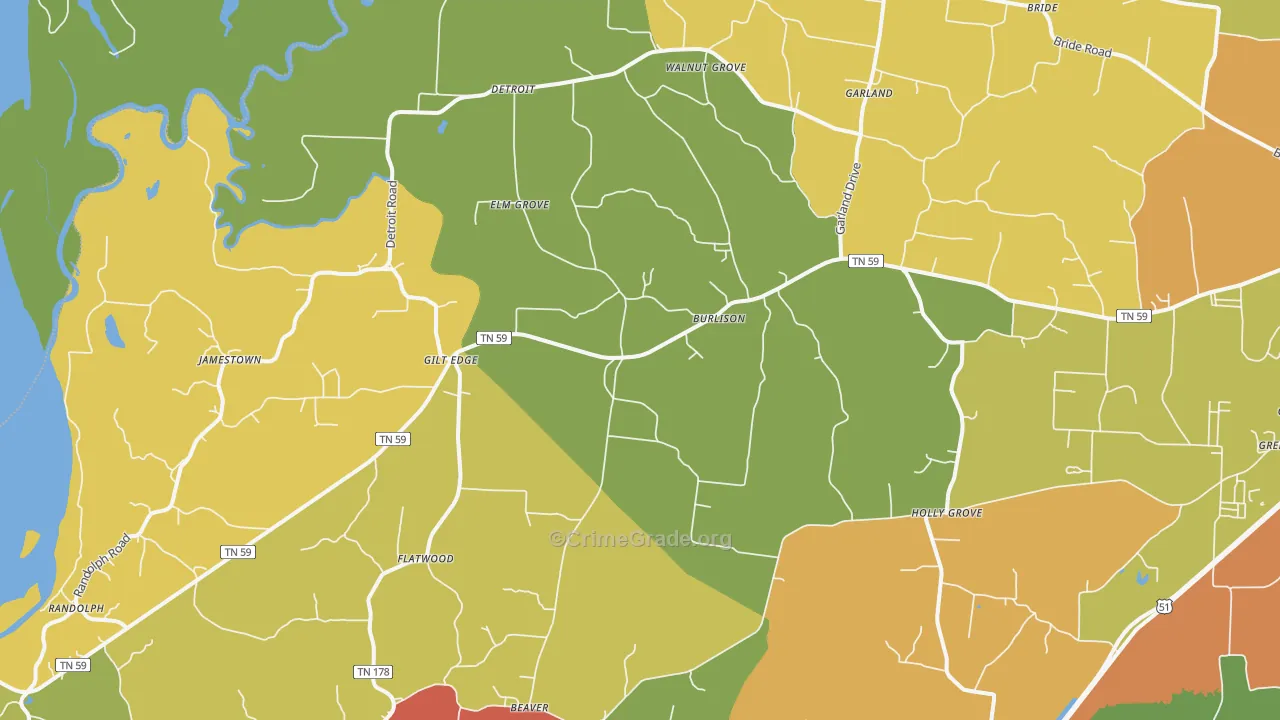 Burlison, TN Map of Drug-Related Crime Rates