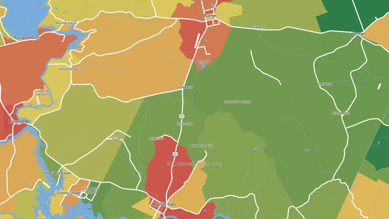 Burnet County, TX Map of Drug-Related Crime Rates