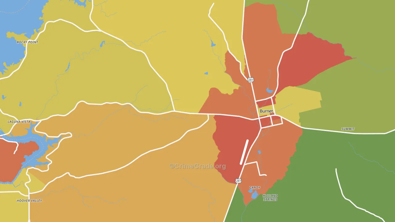 Burnet, TX Map of Drug-Related Crime Rates