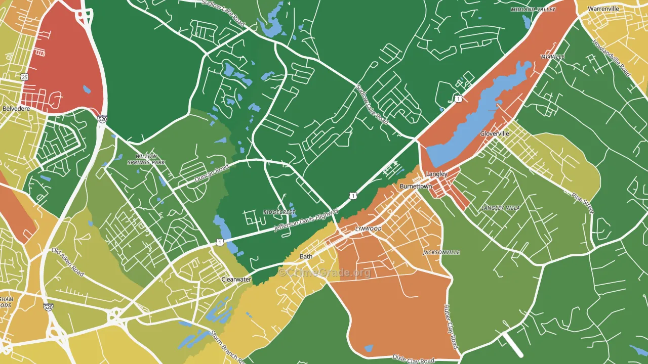 Burnettown, SC Map of Drug-Related Crime Rates