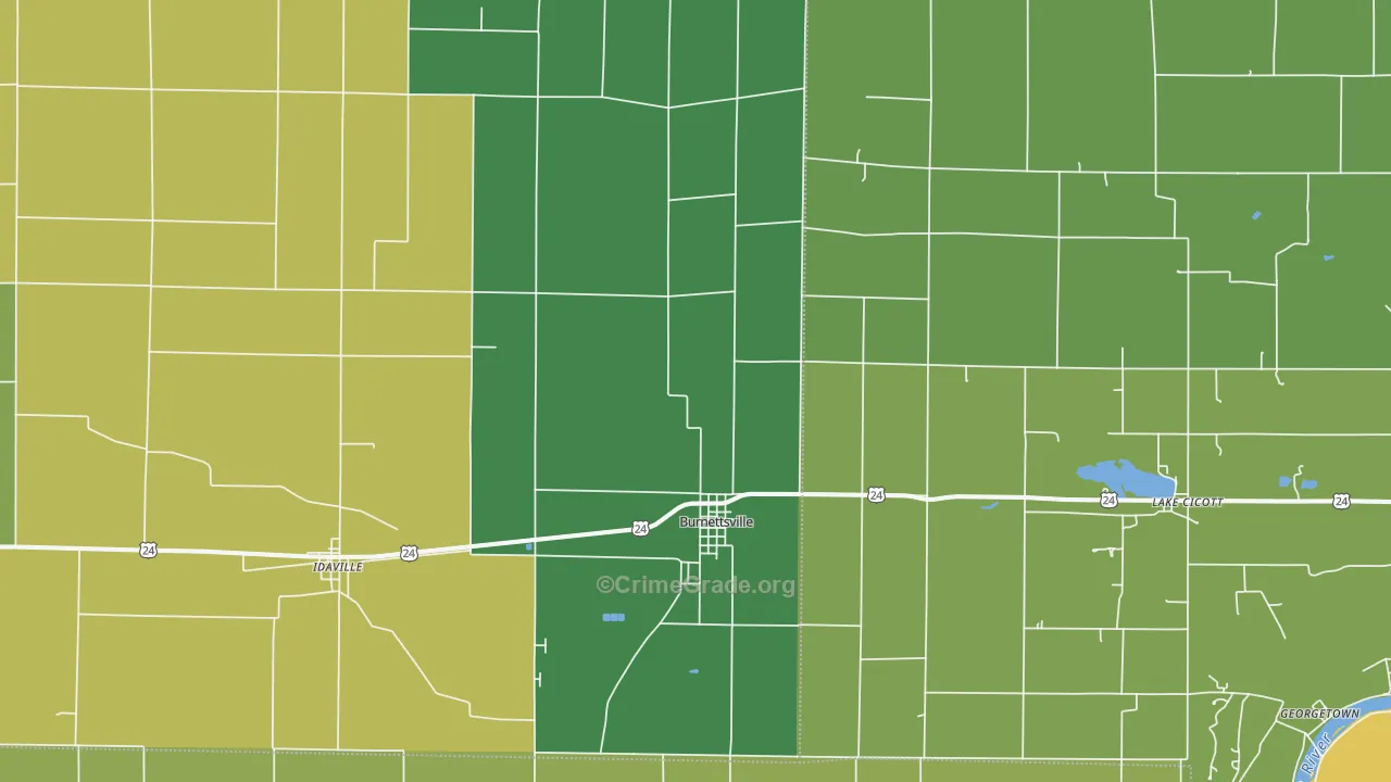 Burnettsville, IN Map of Drug-Related Crime Rates