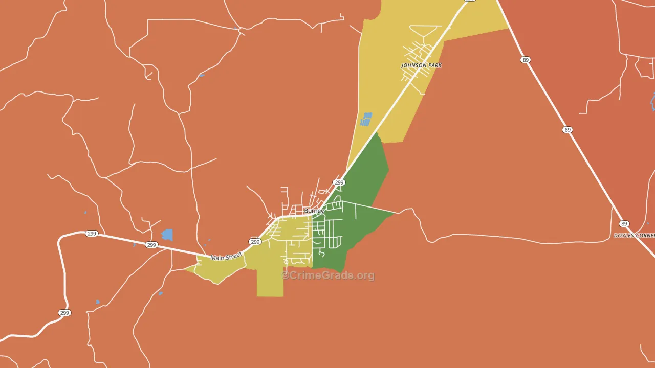 Burney, CA Map of Drug-Related Crime Rates