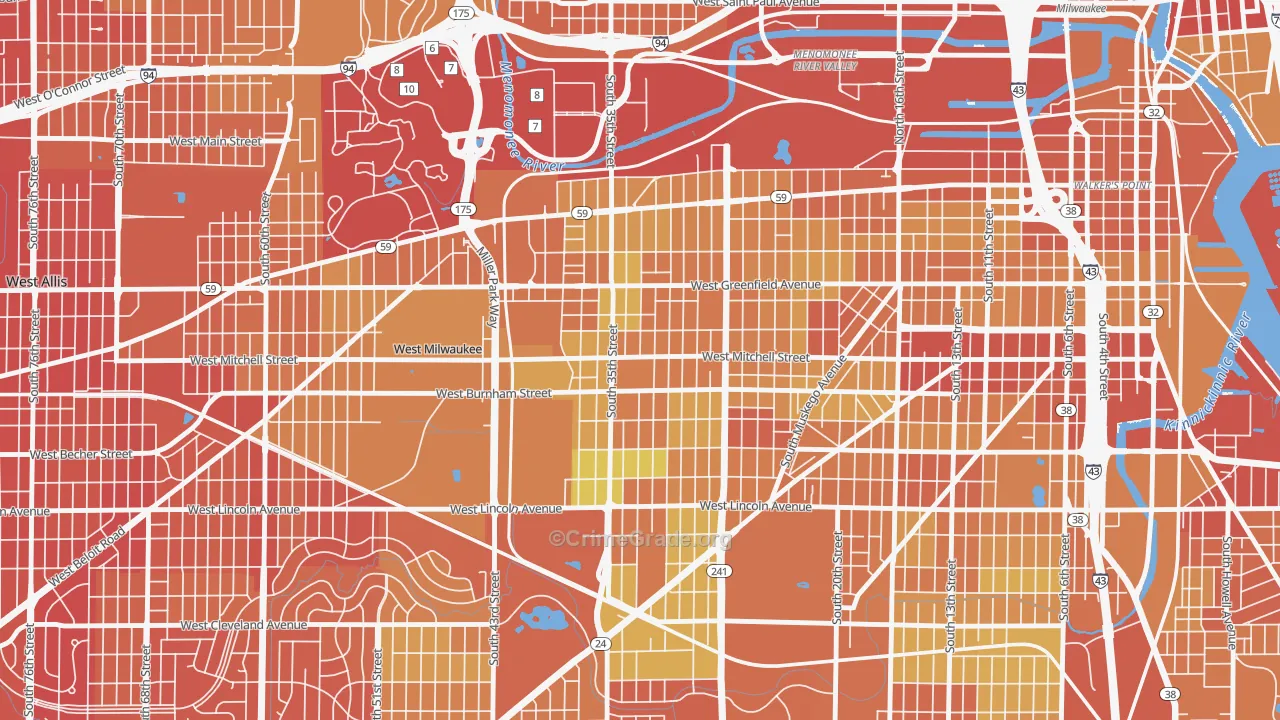 Burnham Park, Milwaukee, WI Map of Drug-Related Crime Rates