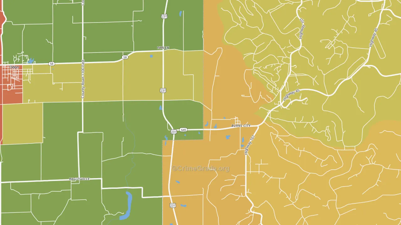 Burns City, IN Map of Drug-Related Crime Rates