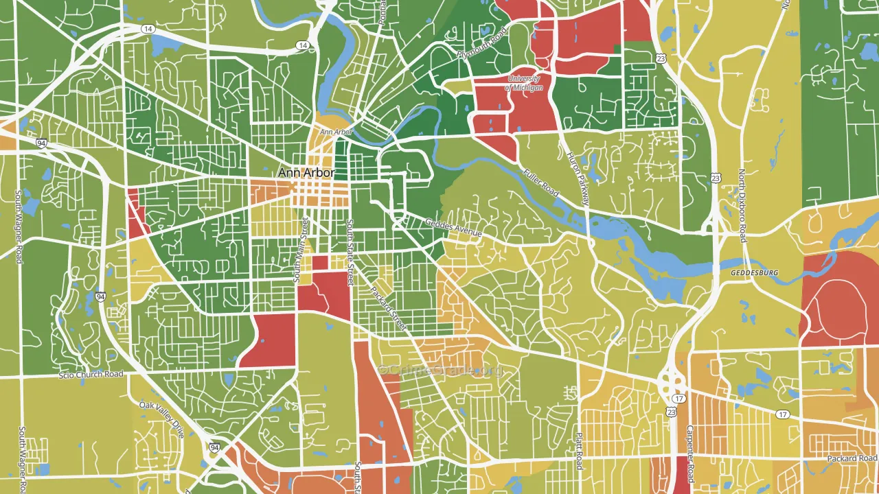 Burns Park, Ann Arbor, MI Map of Drug-Related Crime Rates