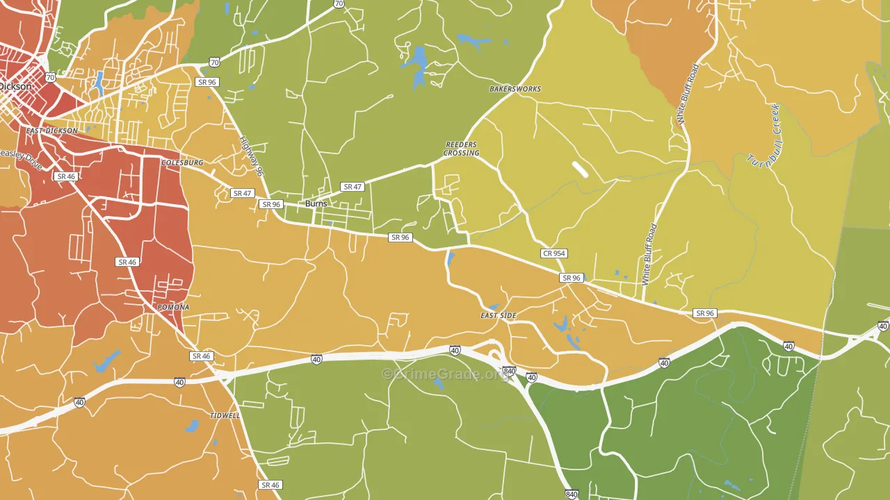 Burns, TN Map of Drug-Related Crime Rates