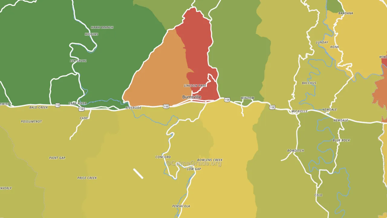 Burnsville, NC Map of Drug-Related Crime Rates