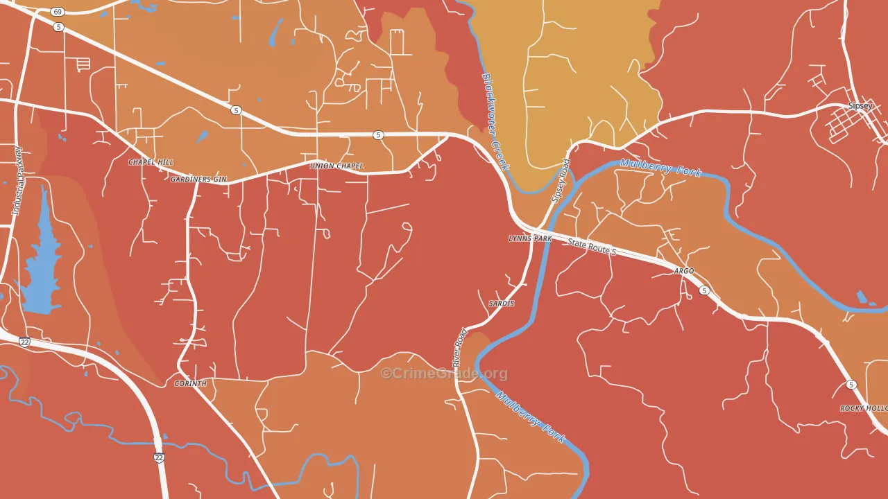 Burnwell, AL Map of Drug-Related Crime Rates