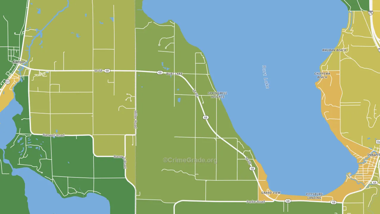Burt Lake, MI Map of Drug-Related Crime Rates