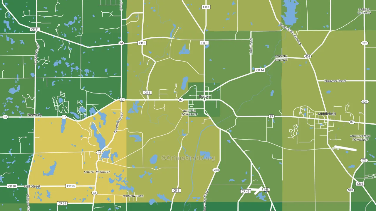 Burton, OH Map of Drug-Related Crime Rates
