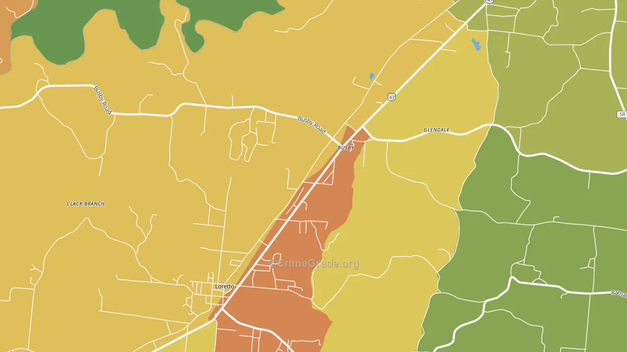 Busby, TN Map of Drug-Related Crime Rates