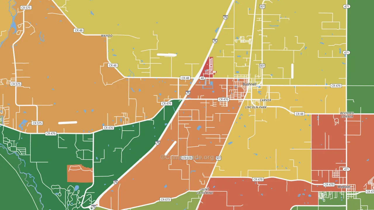 Bushnell, FL Map of Drug-Related Crime Rates