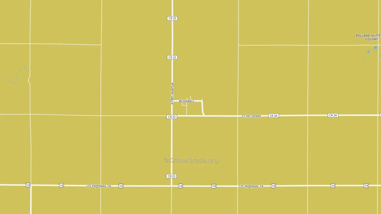 Bushnell, SD Map of Drug-Related Crime Rates