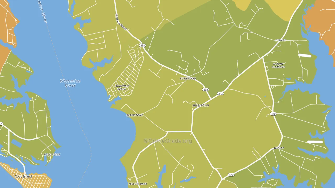 Bushwood, MD Map of Drug-Related Crime Rates