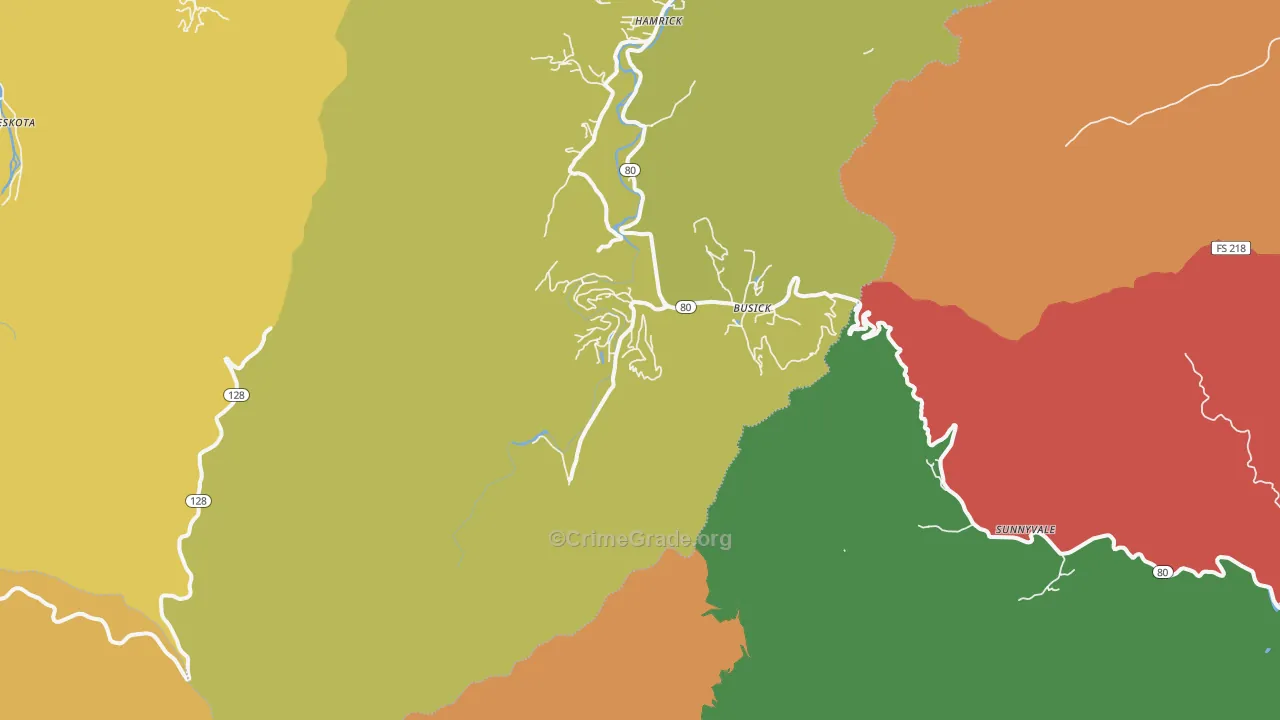 Busick, NC Map of Drug-Related Crime Rates