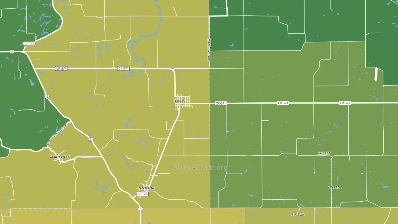 Bussey, IA Map of Drug-Related Crime Rates