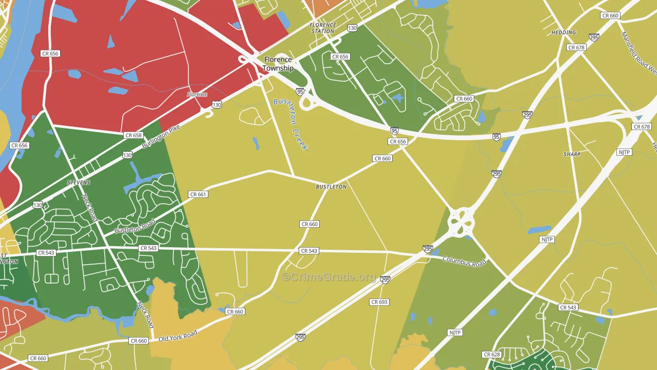 Bustleton, NJ Map of Drug-Related Crime Rates