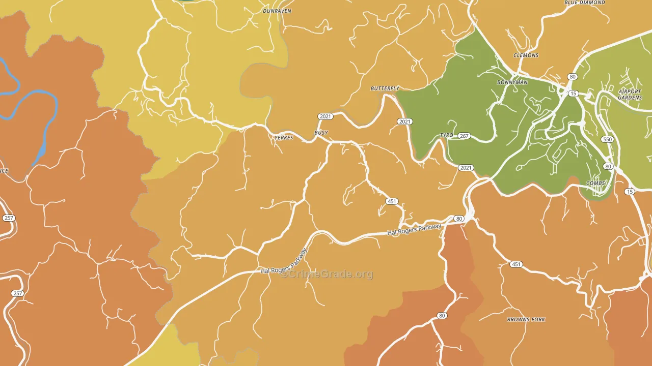 Busy, KY Map of Drug-Related Crime Rates
