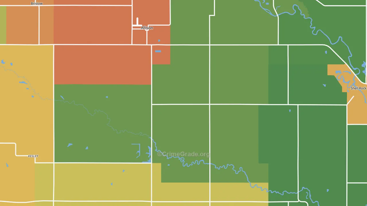 Butler County, IA Map of Drug-Related Crime Rates