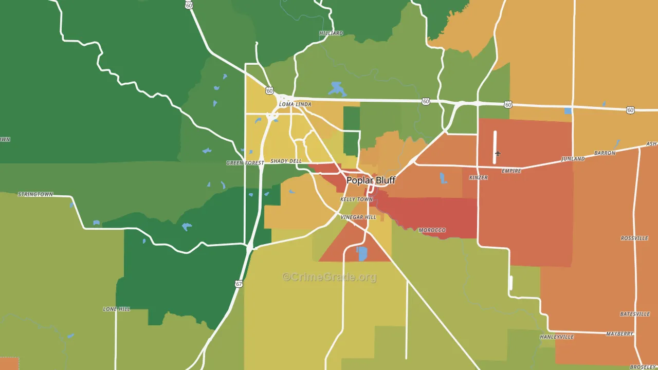 Butler County, MO Map of Drug-Related Crime Rates