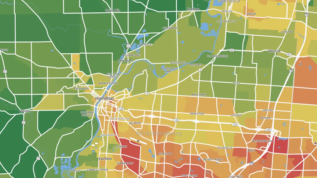 Butler County, OH Map of Drug-Related Crime Rates
