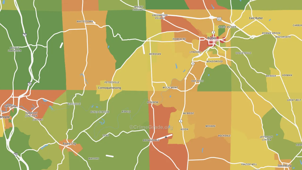 Butler County, PA Map of Drug-Related Crime Rates