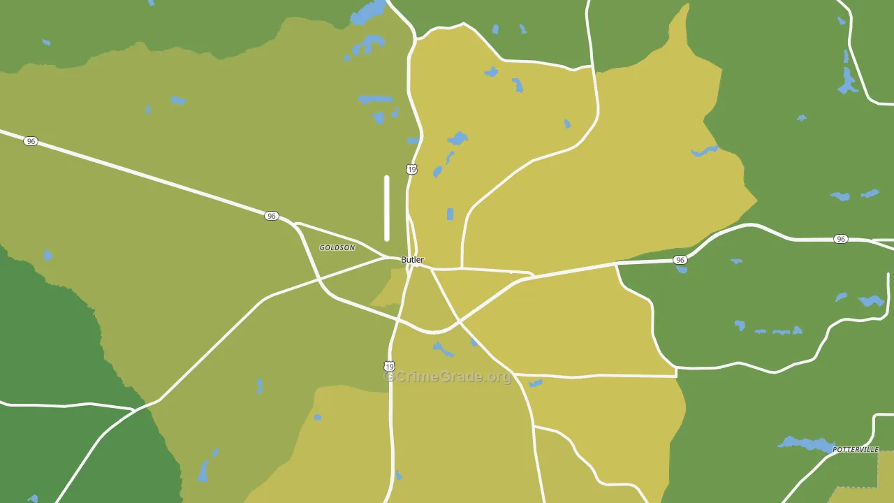 Butler, GA Map of Drug-Related Crime Rates