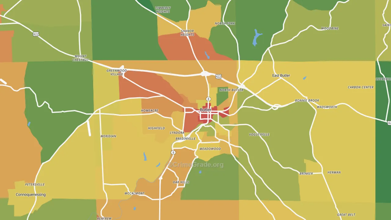 Butler, PA Map of Drug-Related Crime Rates