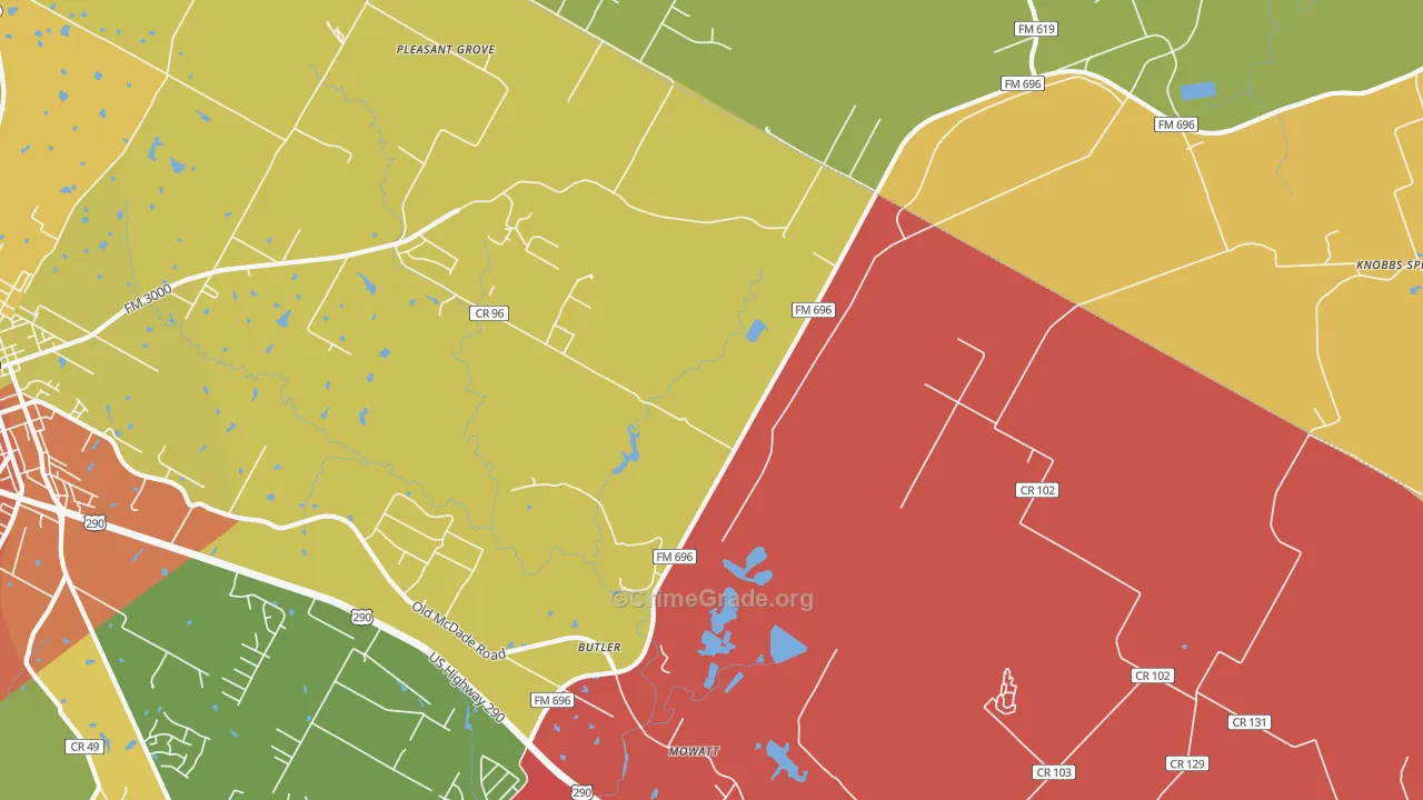 Butler, TX Map of Drug-Related Crime Rates